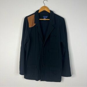 Ralph Lauren Knit Blazer Jacket Black Button Front Stretched Layered Size XL